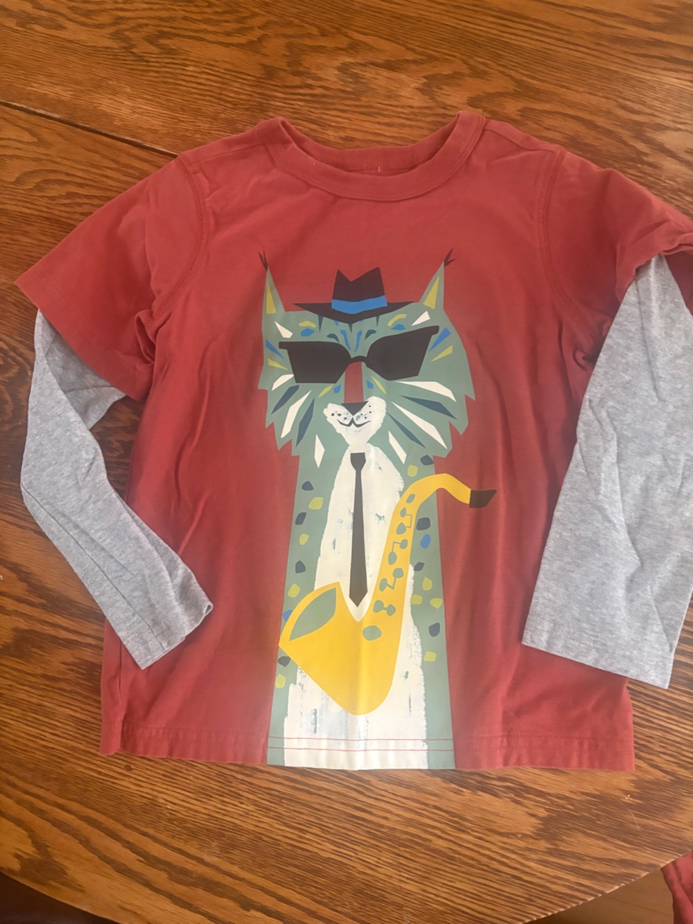 Tea Collection Red Long-Sleeve Graphic Top with Grey Sleeves
